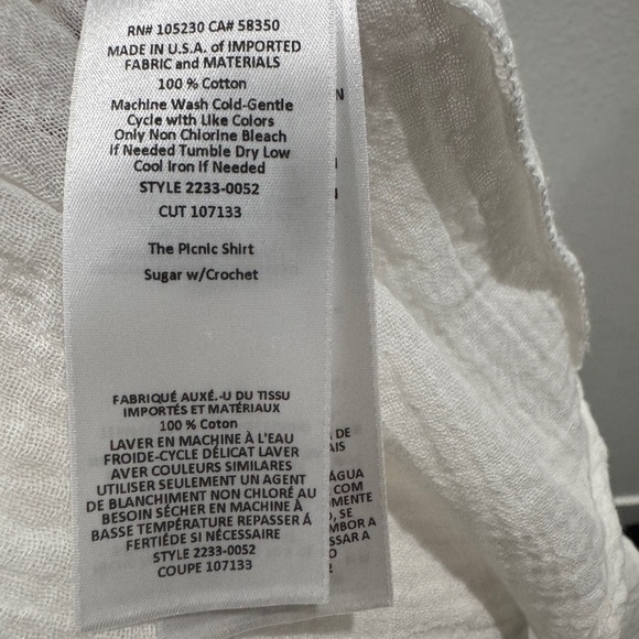NWT Current/Elliott The Picnic Shirt Sugar Crochet White Boho Gauzy Blouse 2 - Picture 15 of 16